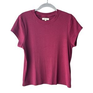 Madewell Whisper Cotton Rib-Crewneck Tee Dusty Redwood Size L